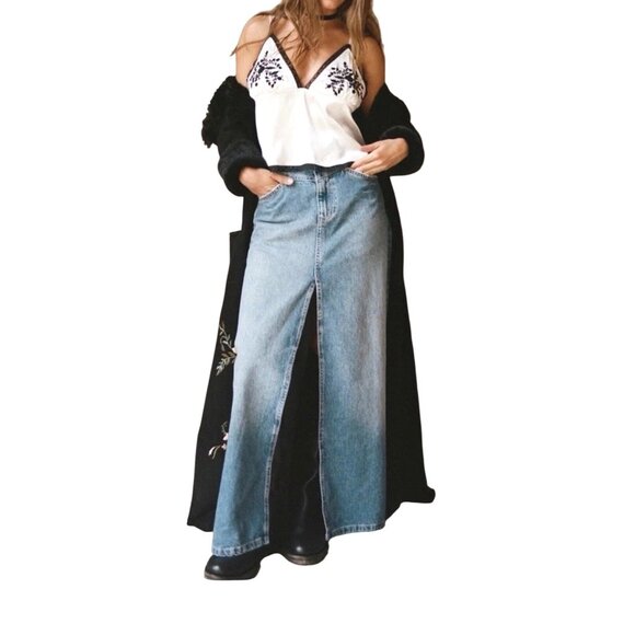 Free People We The Free Come As You Are Maxi Denim Skirt Womens Size 12